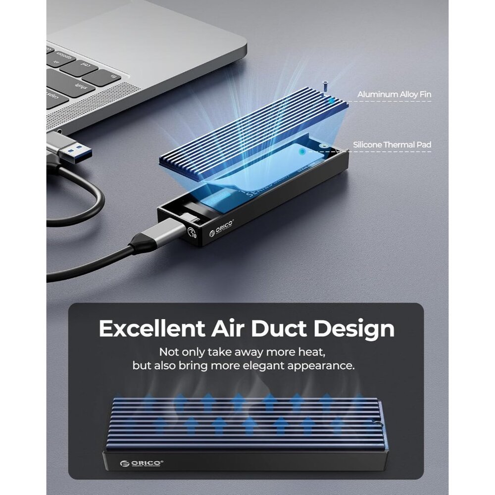 SSD Enclosure, USB 3.1 Gen 2 10 Gbps PCIe External Adapter NVMe Case for 2230/22 - Picture 4 of 9